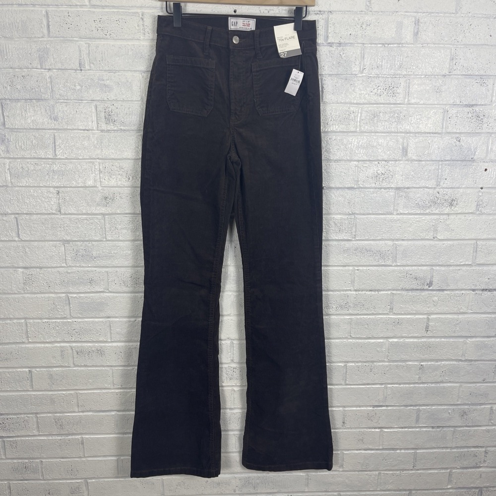 Gap 70's Flare High Rise Corduroy Pants Womens Size 4T Chocolate Brown Pockets